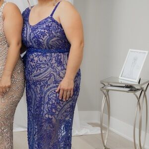 Custom Royal Blue Beaded Evening Gown